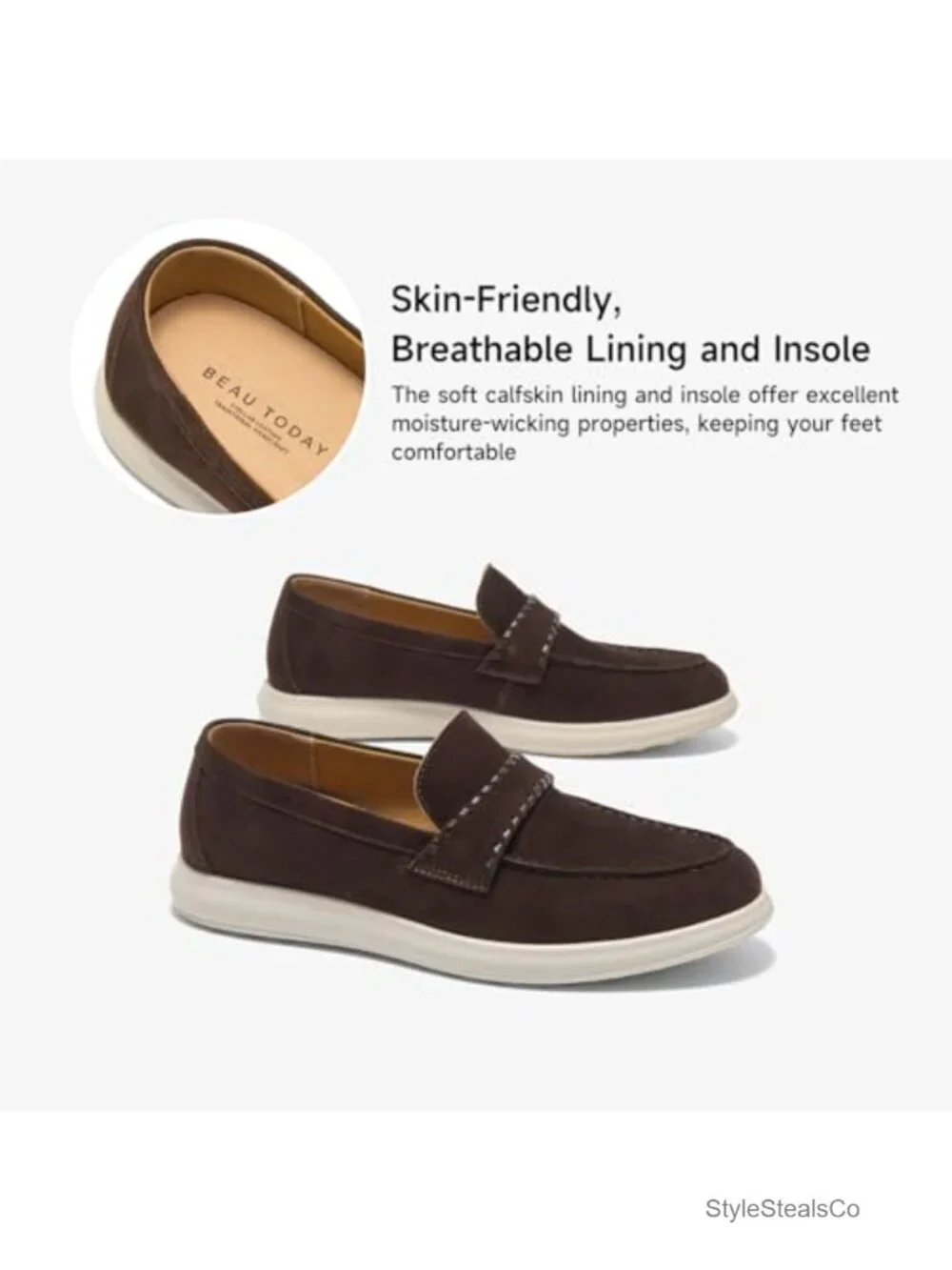 Women's Suede Penny Loafers, Comfortable Slip On Platform Flats, Non-Slip Work